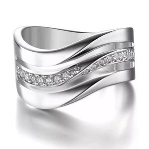 STERLING SILVER GEOMETRIC WAVY DIAMOND RING